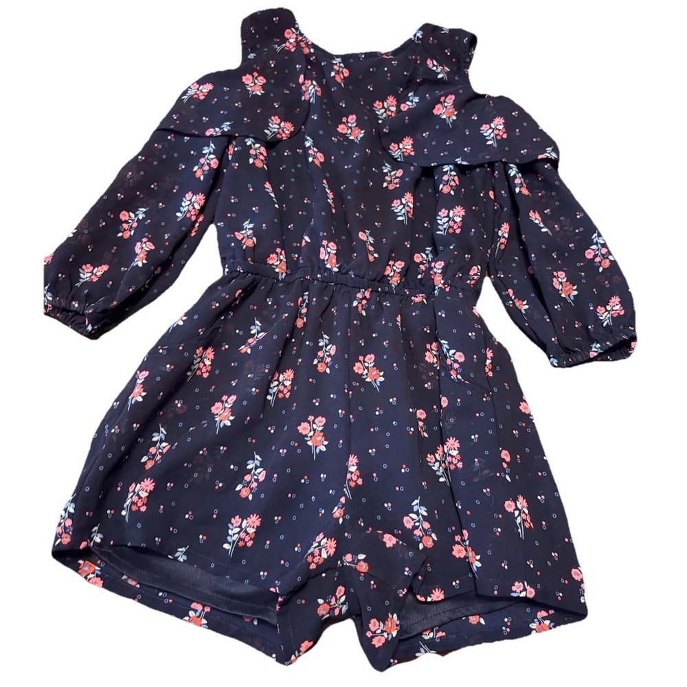 Japes Kids Blue Floral Romper Spring Sz 7 EUC Navy Floral